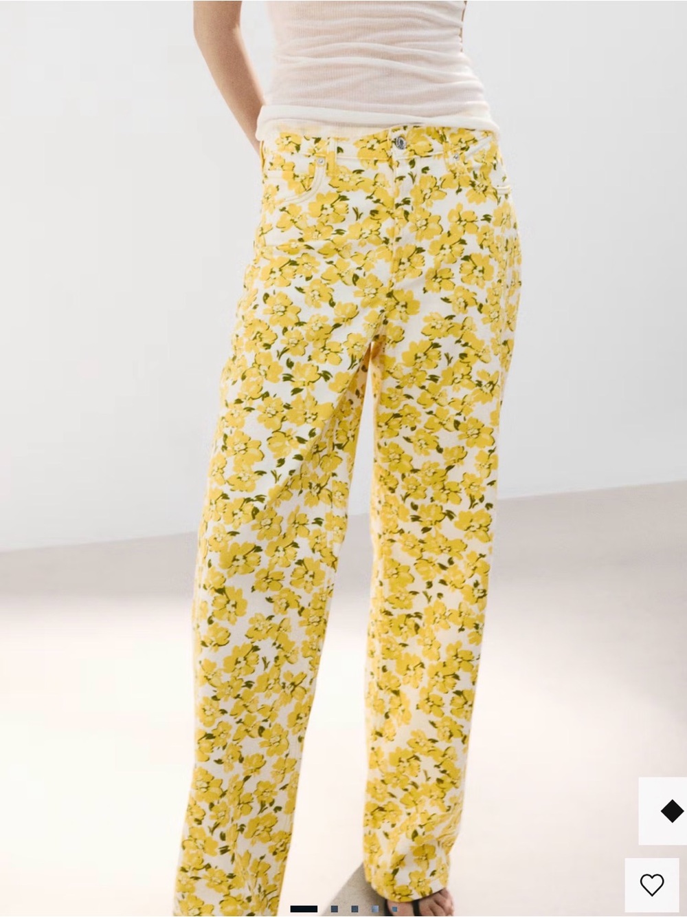 Mango Yellow Floral Wide-Leg Jeans